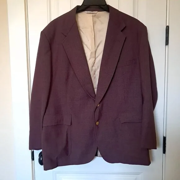 Stafford Men's 46S Burgundy red Gold Blazer Jacket Sport Coat 46 SHORT Christmas